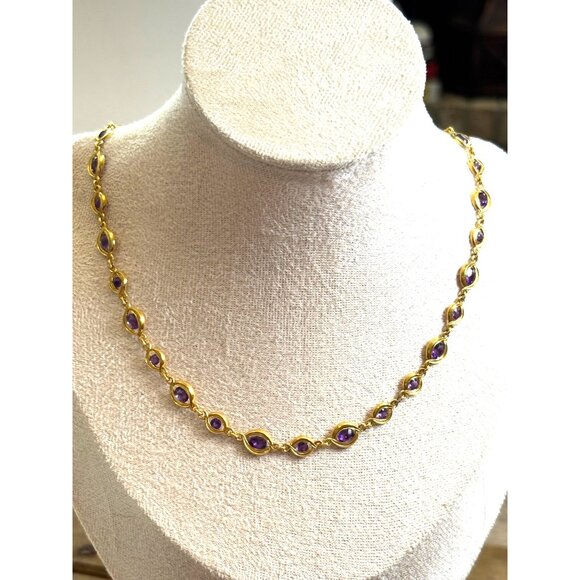 Gold-Tone Necklace With Purple Gemstones - Picture 1 of 12